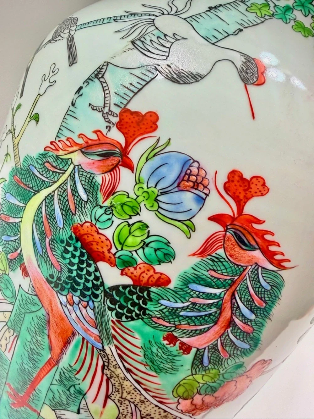 Antique‎ Chinese Qing Tongzhi Dynasty Famille Porcelain Vase Figures Birds Trees